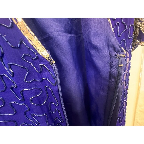 Vintage Formal Sequins Silk Beaded Dress Stenay 80’s Glamour Scallop Sleeves 14 - Picture 11 of 16